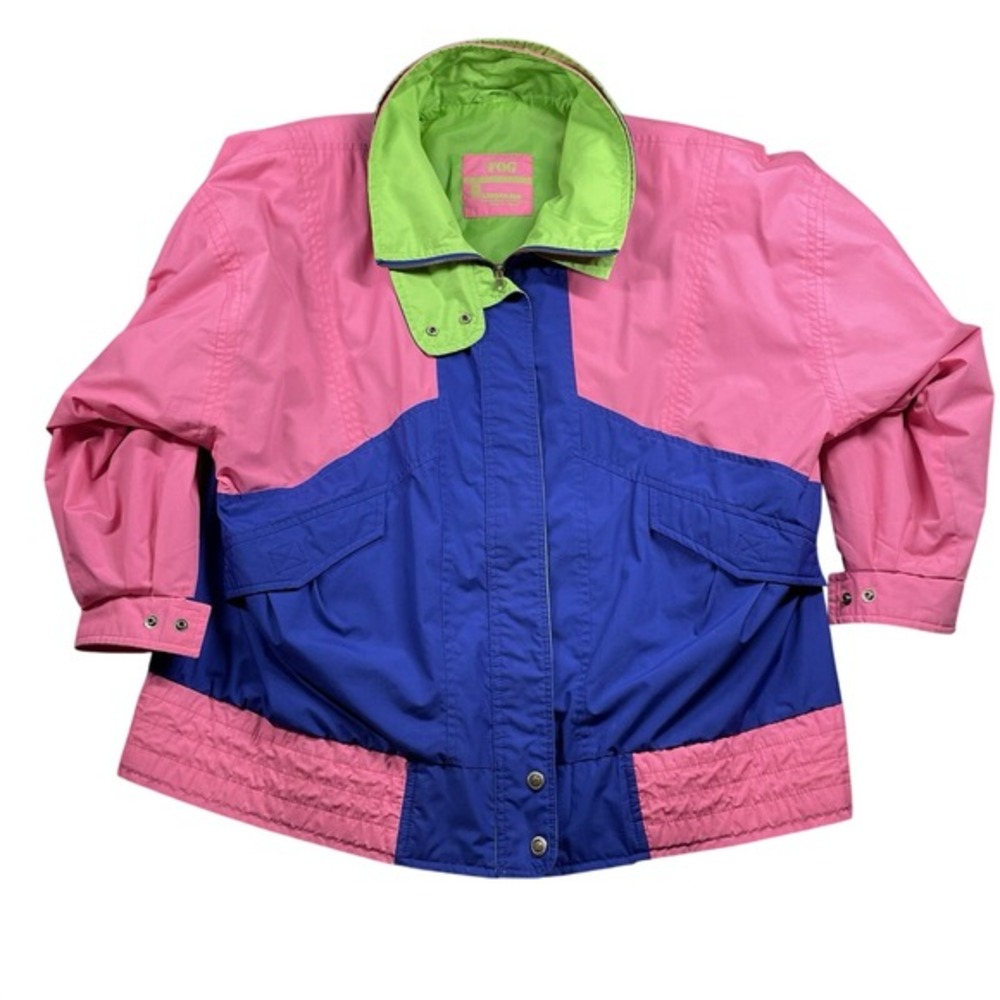 London Fog Women Jacket Pink Blue Green Colorblock Large Regular Vintage 80s 90s